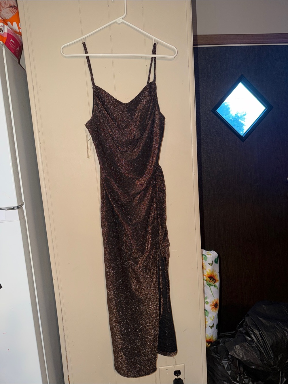 Almost Famous Bronze Shimmer Slip Midi Dress
